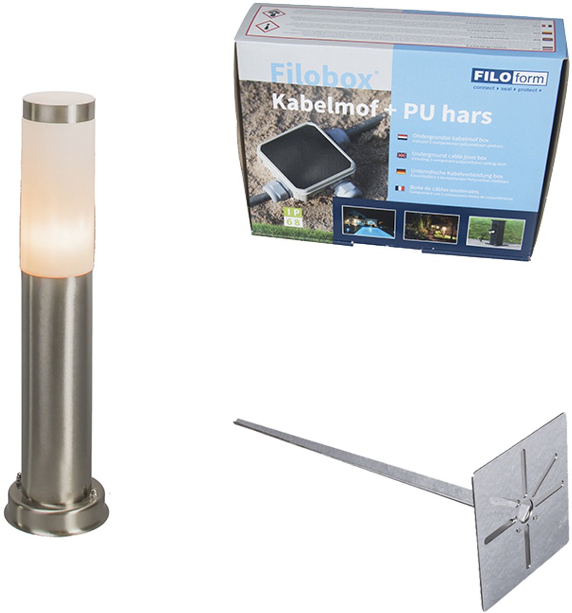 Qazqa moderne sokkellamp, padverlichting, buitenlamp voor in de tuin - Rox - zilver, max. 20W, geschikt voor led, 45cm, IP44, rond