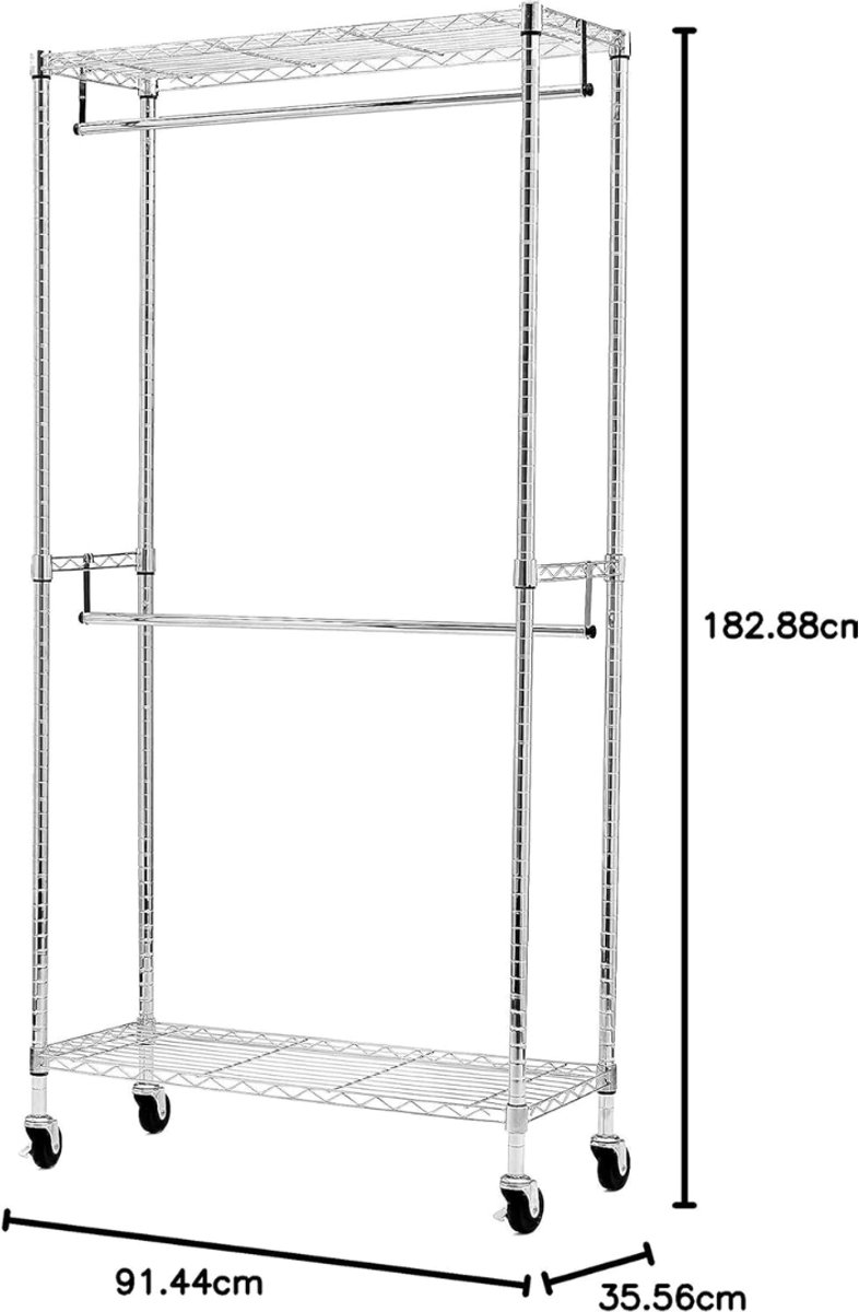 Lìon® Kledingrek - Verstelbare Kledingstang - Kledingkast - Chroom - 36cm x 91cm x 183cm