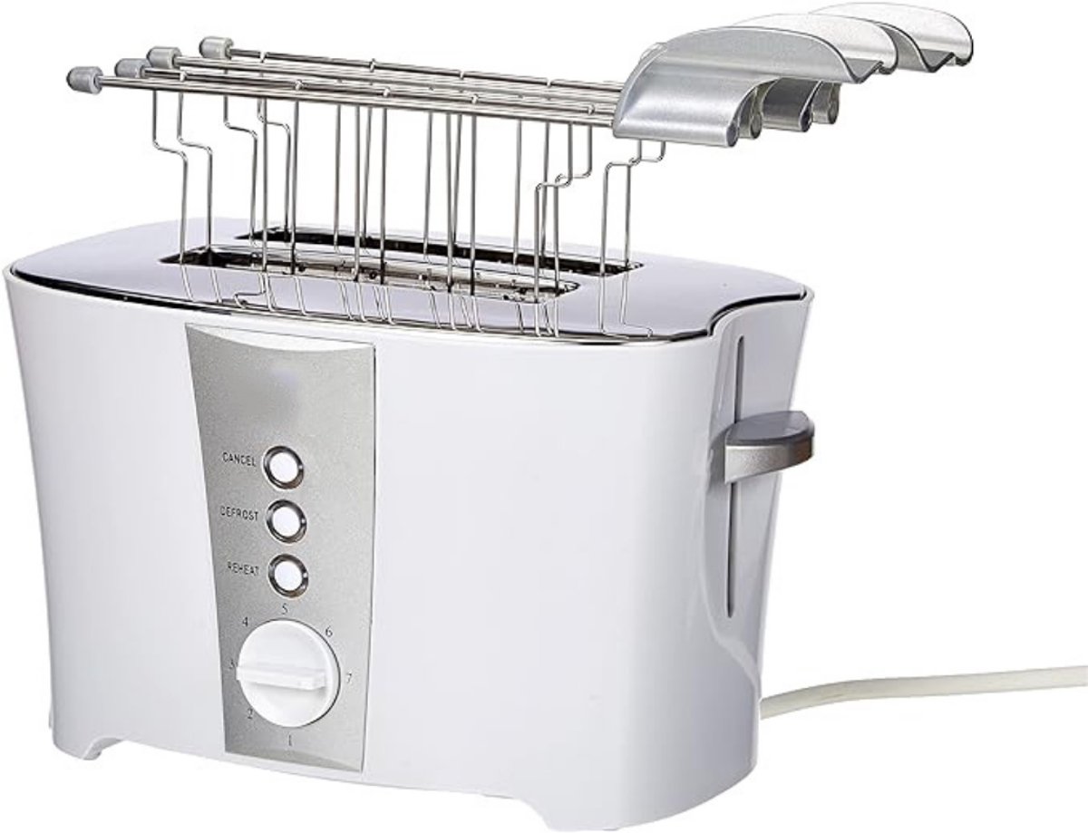 QUOVO® Broodrooster Met Tostiklemmen - Toaster Met Ontdooifunctie 600W - Tosti Apparaat & Tosti Ijzer Alternatief – 7 Standen En 2 Sleuven – Wit - 14cm x 26cm x 22cm