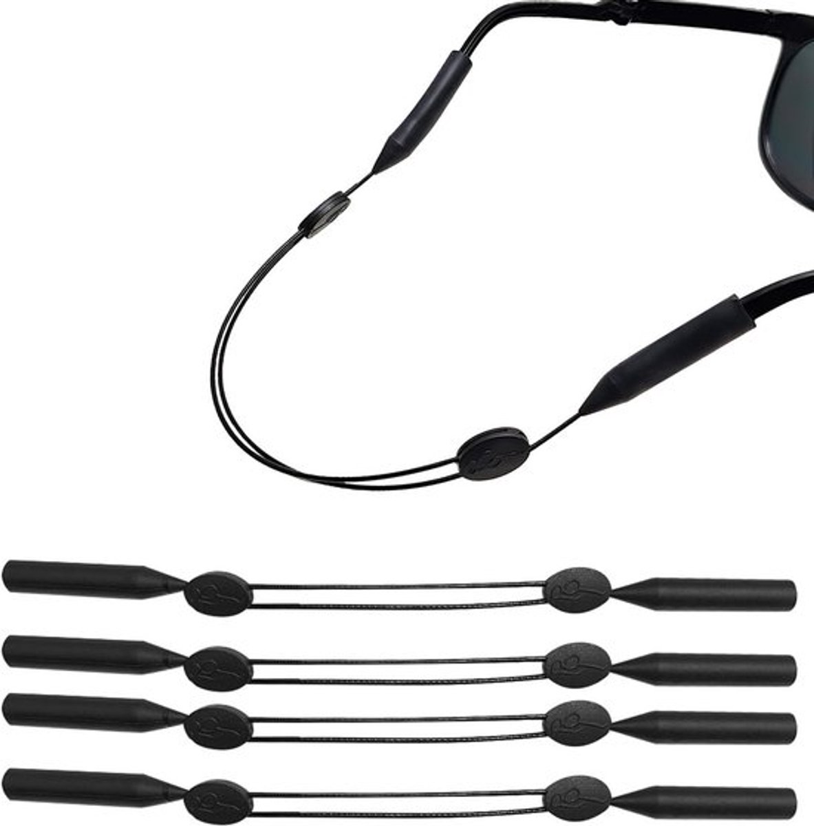 Verstelbare Brillenketting voor Vrouwen en Mannen - Antislip Brillenband voor Sportzonnebril (25 cm Zwart)