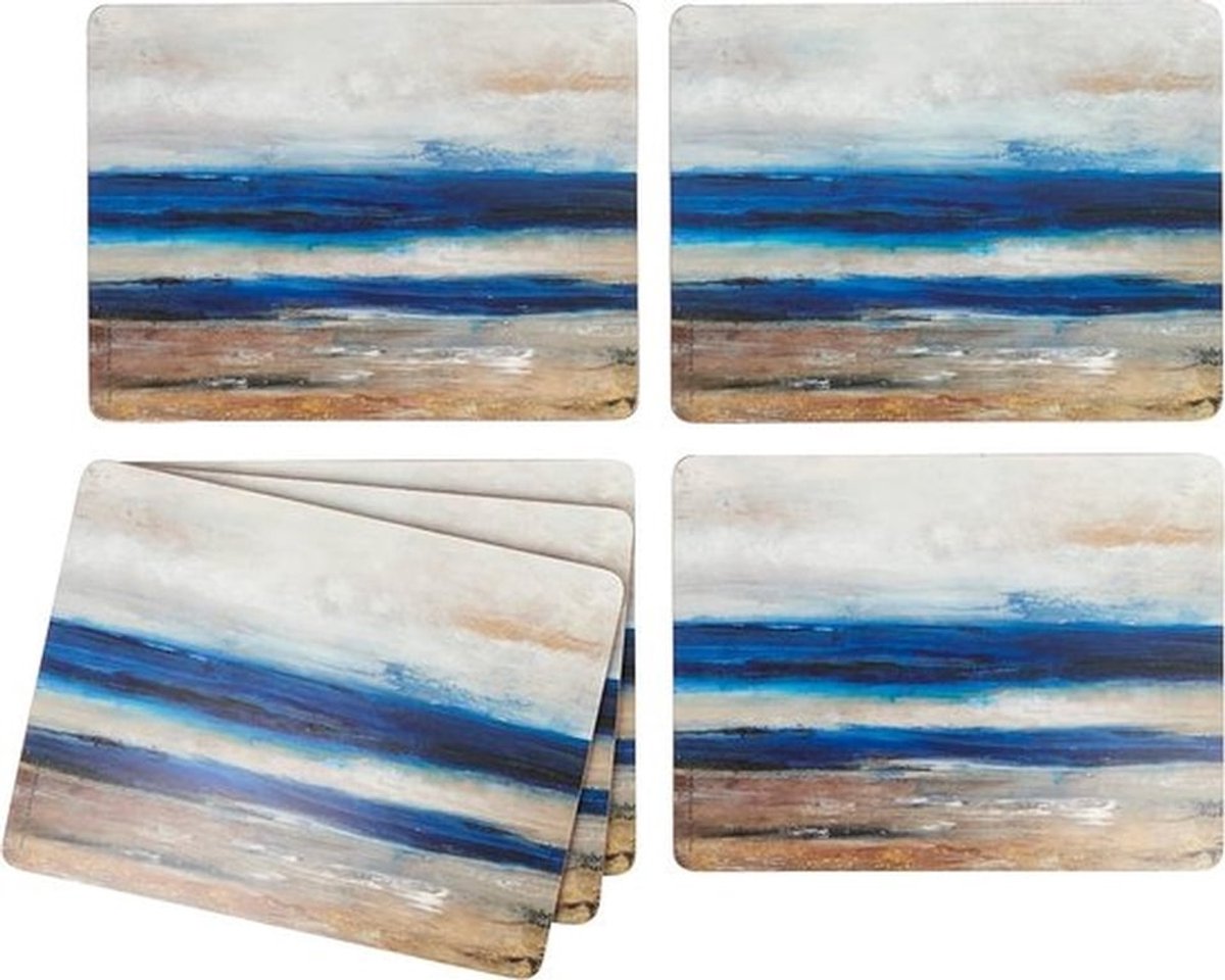 Premium placemats van hout met kurk achterkant en abstract motief, 6-delige set, 30 x 22,8 cm