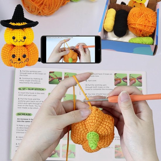 Haken Set voor Beginners met Halloween Pompoen Haaknaalden, DIY Candy Bag en Tutorial Handleiding voor Creatieve Projecten — afbeelding 3