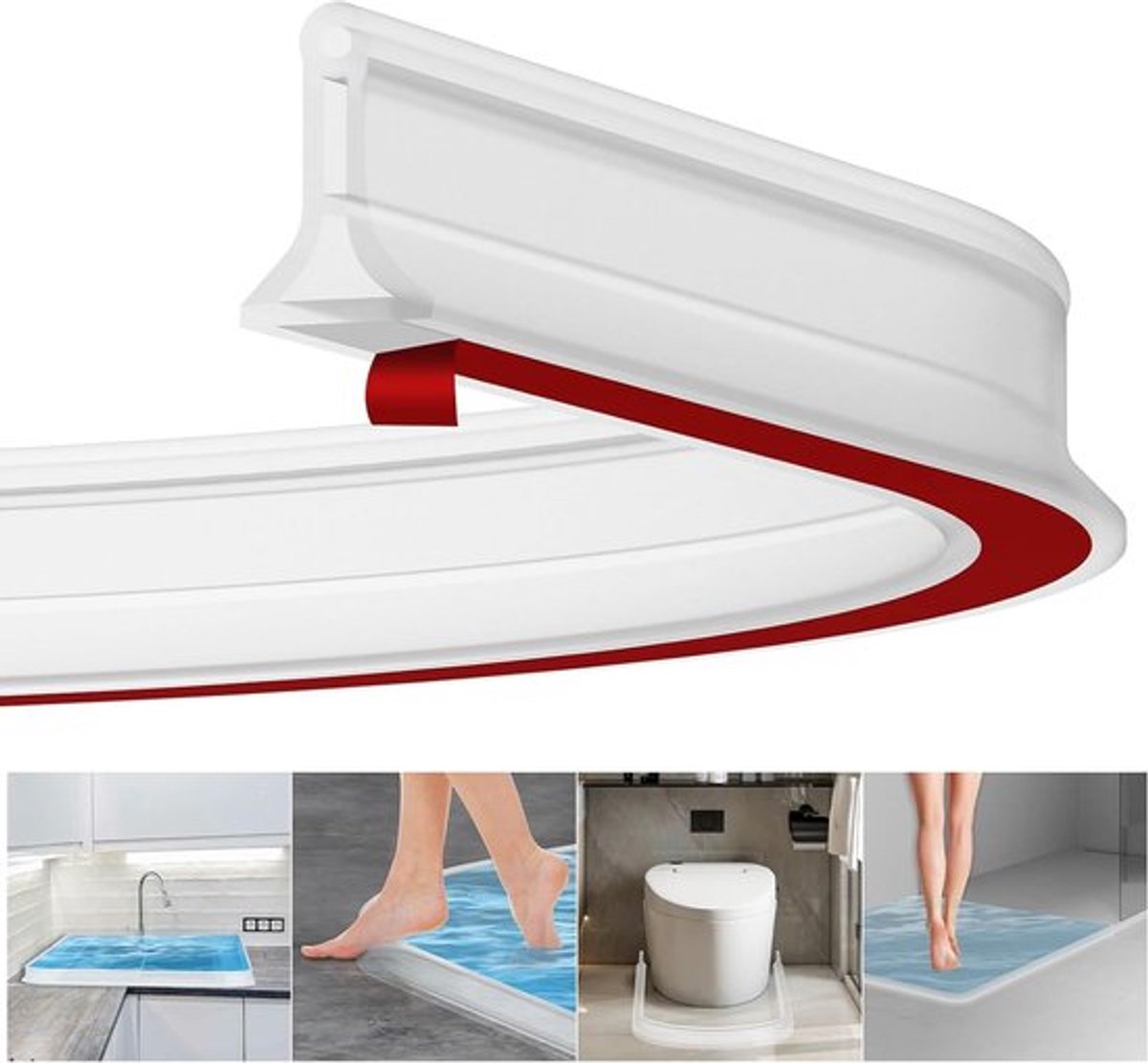 2m Wet Room Vloerbarrière, Zelfklevende Spatbescherming, Rubber Douche Waterbarrière, Douchedrempel Waterdichting, Flexibele Sealing Strip voor Badkamer en Vloer, Waterdichte Oplossing