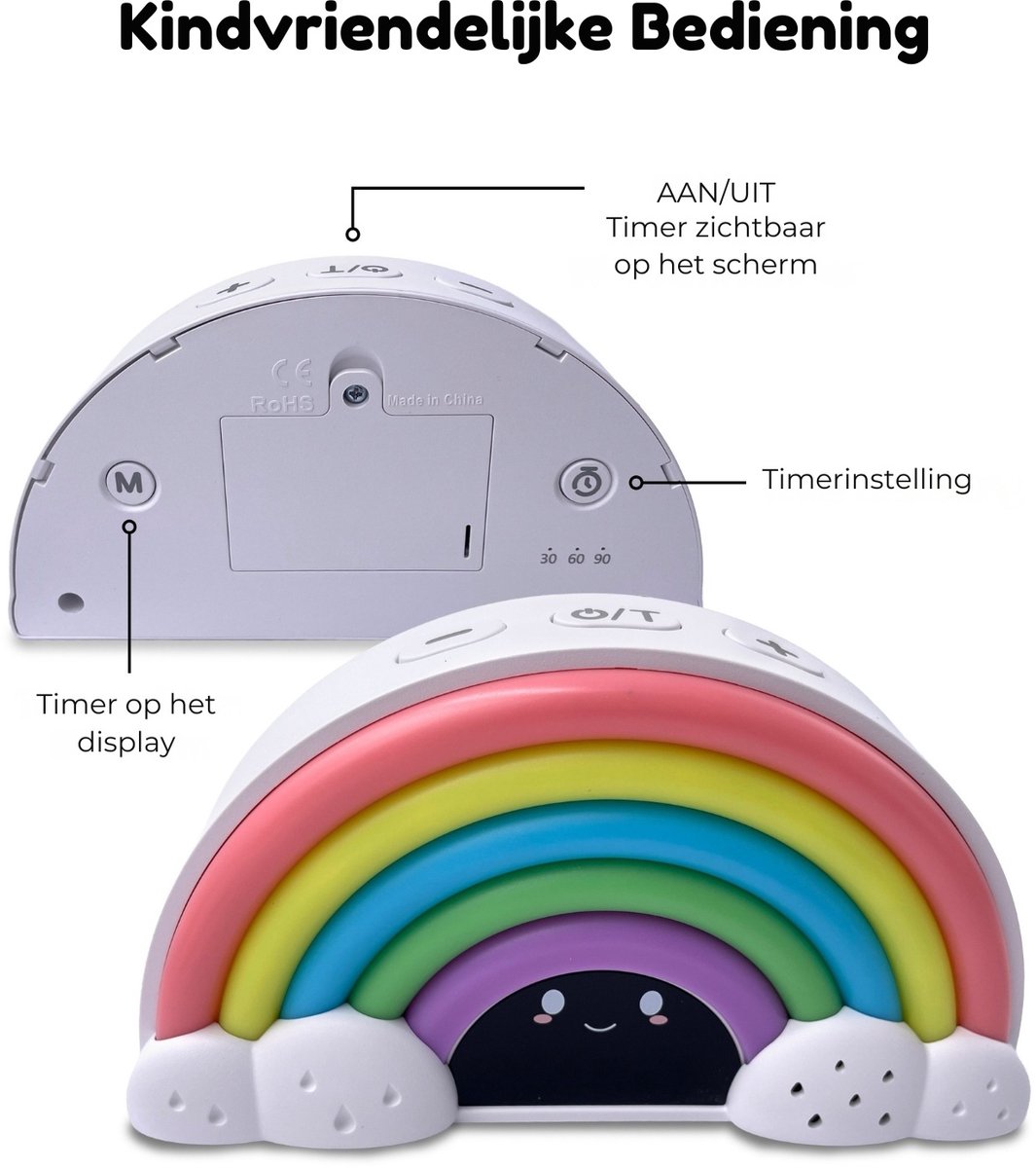 Regenboog visuele timer met white noise en nachtlampje – structuur en rust voor kinderen