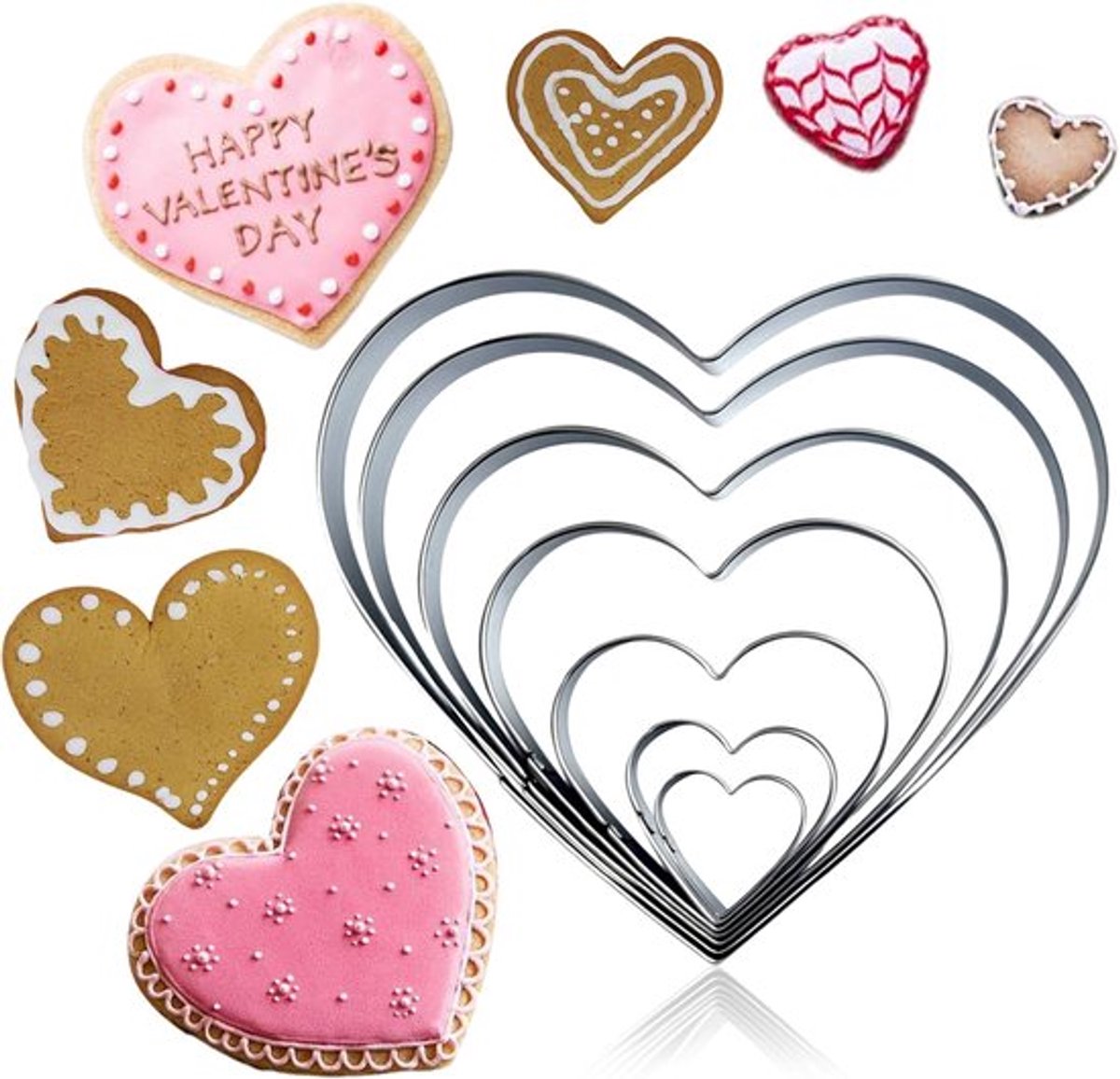Set van 7 Hart Koekjesuitsteekvormen - RVS Grote Mini Hart Koekjesuitsteekvormen - Grappige Uitsteekvormen voor Koekjes Brownie Fruit