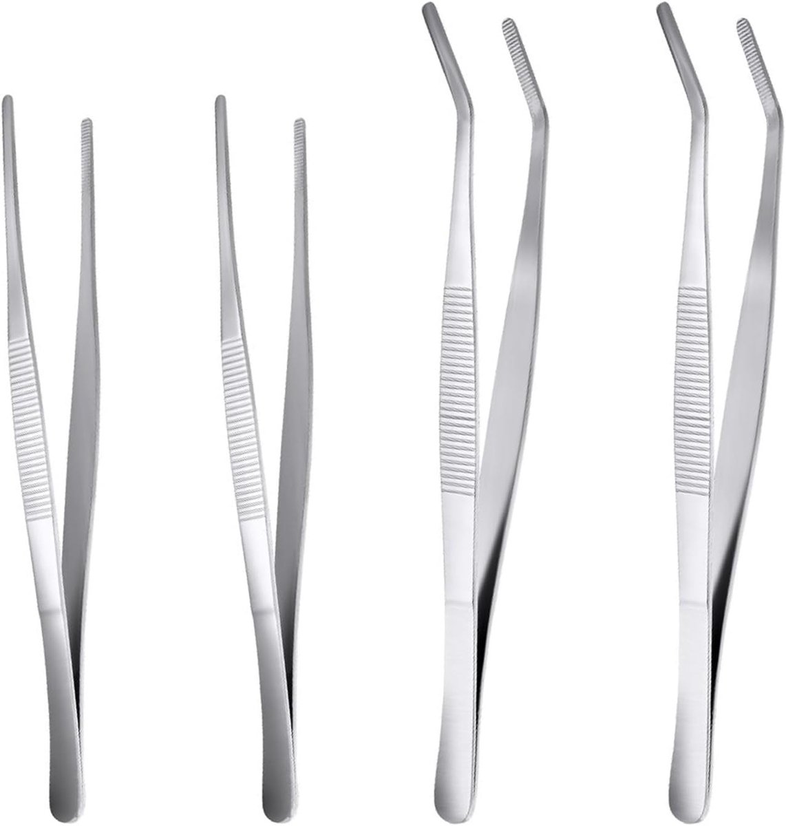 Set van 4 RVS Pincetten van 14 cm - Professionele Pincetten voor Precisiewerk, Medisch Gebruik en Hobbyprojecten
