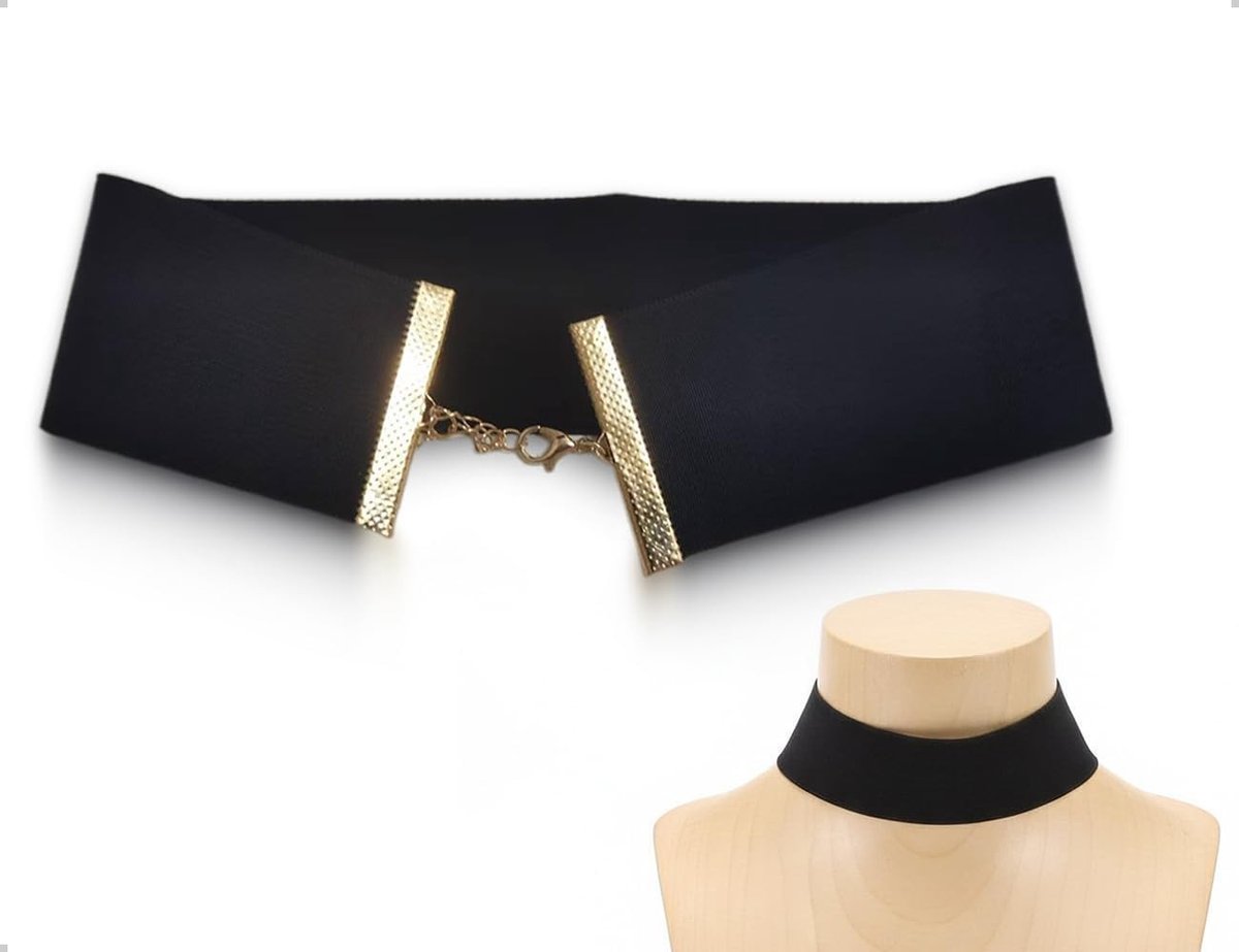 Vintage Choker Ketting en Brede Hondenhalsband voor Dames, Sieraden voor Feestjes en Verjaardagen, Reisaccessoires in Zwart