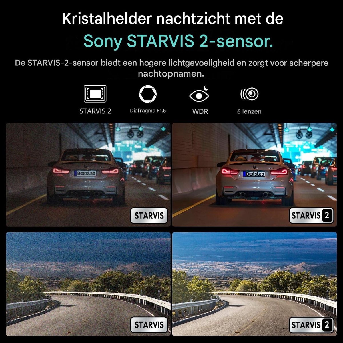 Botslab Dashcam - 4K resolutie + FullHD achtercamera - Night vision met Sony Starvis 2 sensor - App bediening met Wifi - GPS ingebouwd - 2,0 inch LCD - Dubbele dashcam met -Spraakbediening-24/7 parkeerbewaking- inclusief 64gb Micro SD kaart thumbnail 3