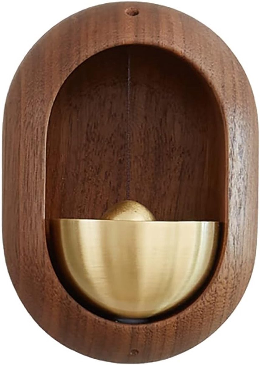 Casalora Magnetische Deurbel – Vintage Houten Deurbel met Messing Bel – Zelfklevende Draadloze Deurbel – Winkelbel voor Voordeur, Winkel, Tuin of Muur – Decoratie & Housewarming Cadeau