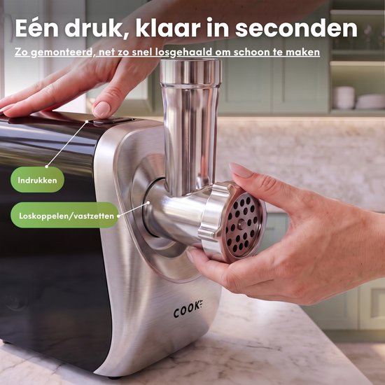 COOK-IT Elektrische Vleesmolen – Gehaktmolen 1300W – 3 RVS Maalschijven – Reverse Functie van Media Evolution — afbeelding 3