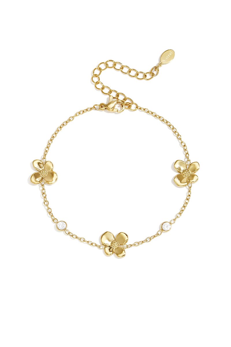 Fayen - Bloem Armband - Zirkonia - Stainless Steel - - Goud