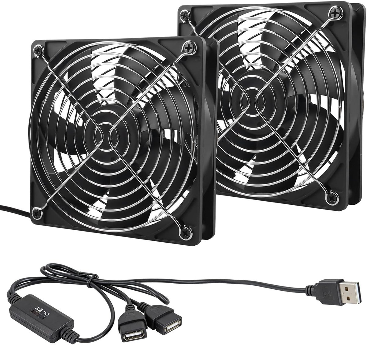 USB Behuizingsventilatoren - Zwart - 12 x 12 x 12 cm - Kunststof met Verstelbare USB-Verlengkabel - Voor PC en Laptop
