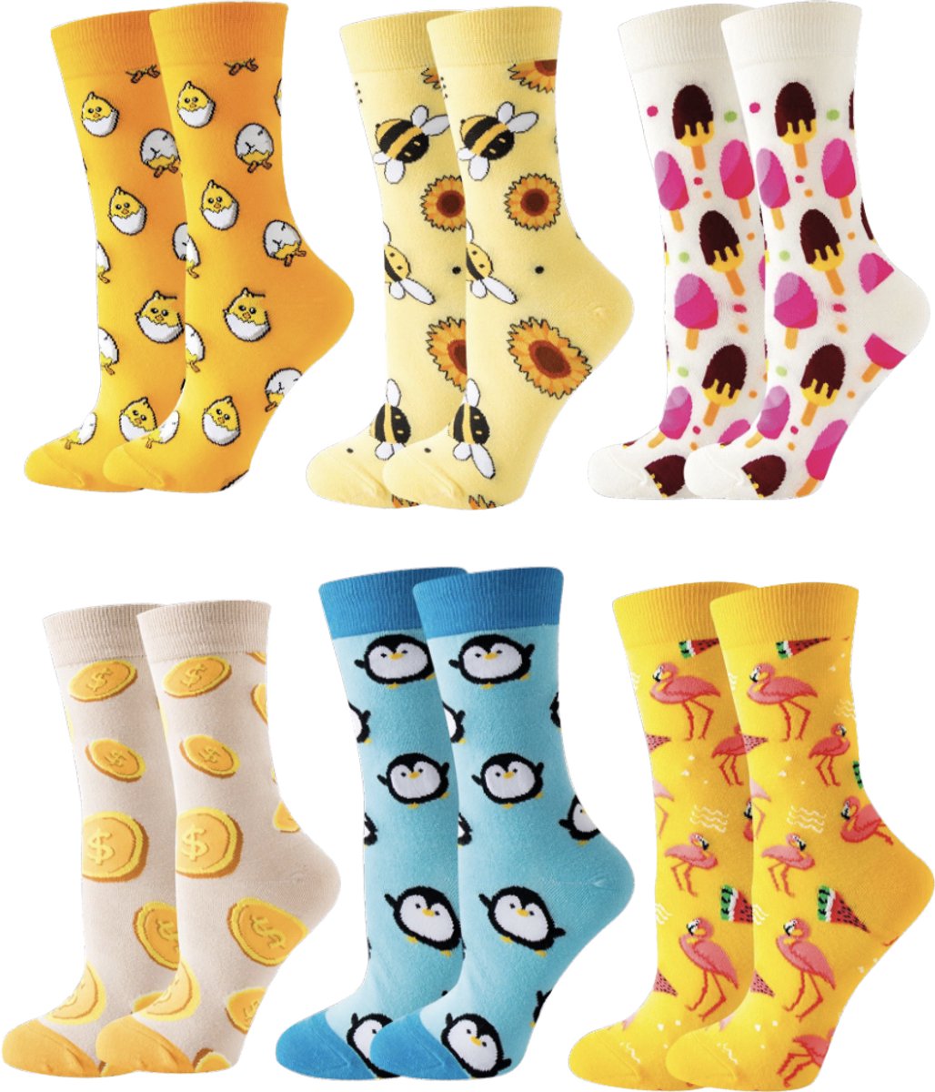 SilverAndCoco - 6 Paar Gekke Vrolijke Foute Sokken / Leuke Grappige Happy Oranje Dikke Warme Huissokken Dames & Heren Kerstcadeau pakket / Thermosokken Katoen / Wintersokken Mannen en Vrouwen Socks Sinterklaas Schoen Kerst Cadeautje