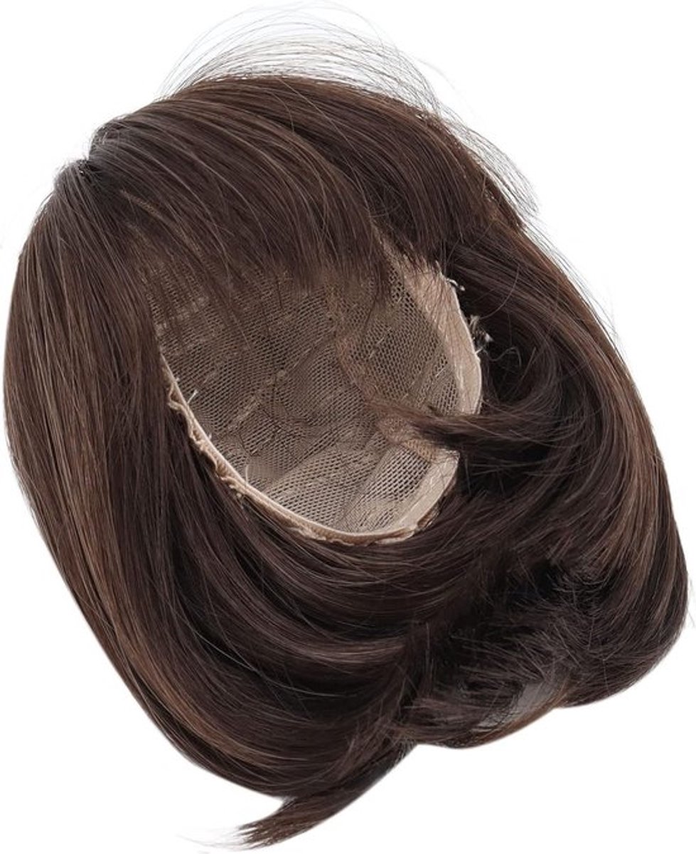 Doll Wig met Rechte Pony, Schouderlengte Korte Haarperruque, Zacht Vezelmateriaal voor BJD Poppen (Donkerbruin) - Perfect voor Creatieve Haarstijlen en Accessoires