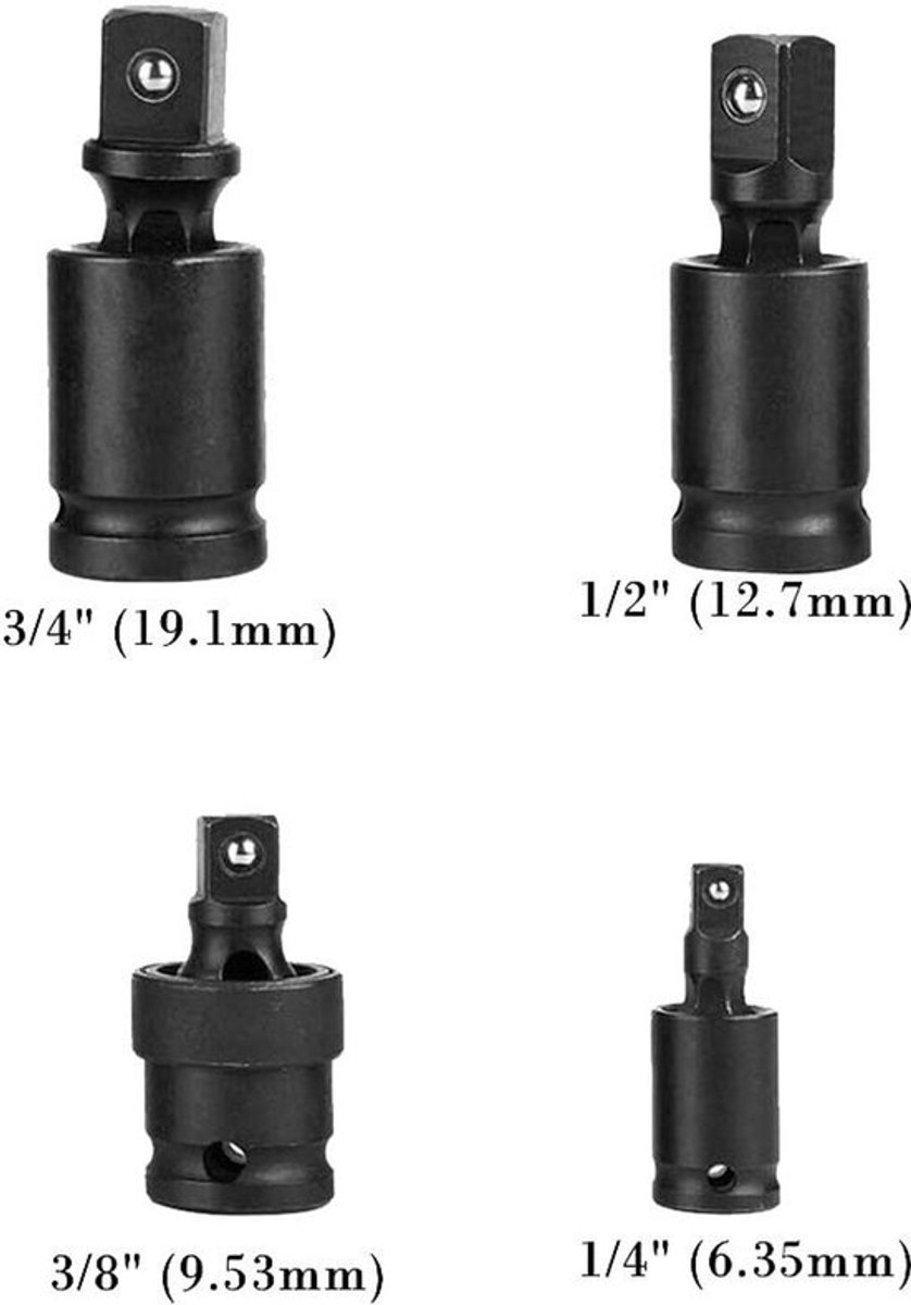 Universele Joint Impact Drive-adapter steeksleutel - 3/4" aandrijving - Duurzaam en sterk - Zwart - Geschikt voor pneumatische sleutel - Chroom-Molybdeen...