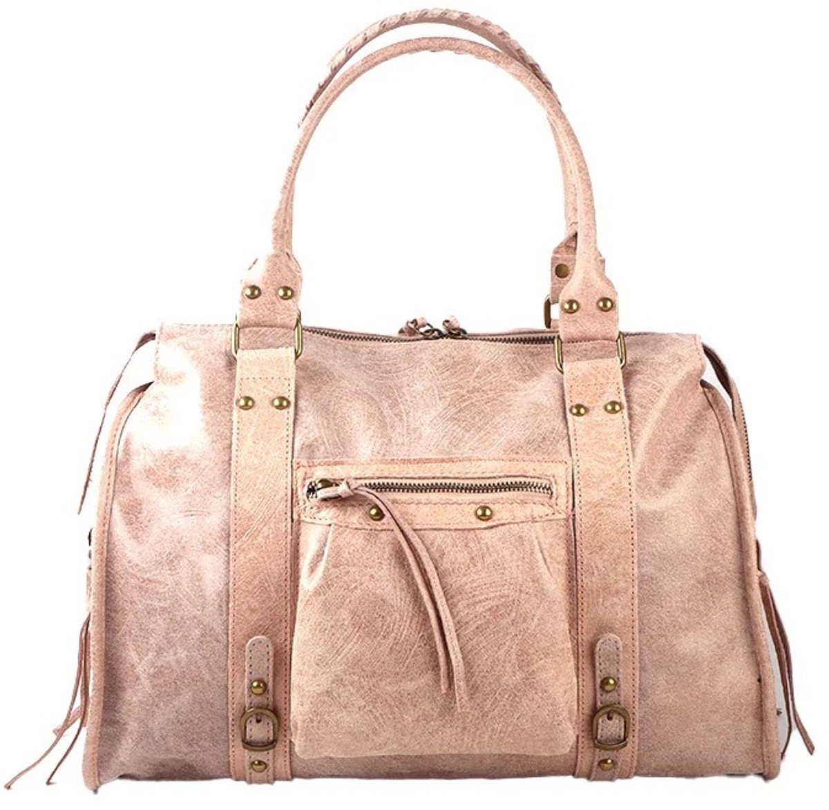Damestas - It Girl - Nude - Echt Leer – City Bag - 40 x 28 x 14 cm - Giuliano – Schoudertas & Handtas – Laptoptas – Multi Pocket
