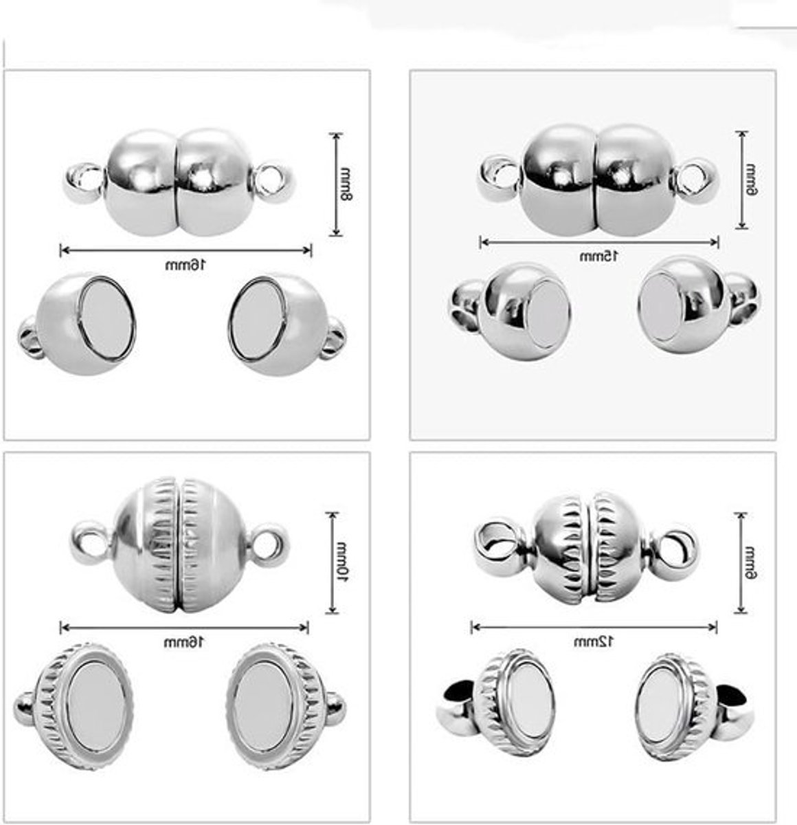 Ronde magneetsluitingen voor doe-het-zelf halskettingen, magnetische sieradensluitingen, perfect voor sieraden maken (goud en zilver), set van 2 stuks