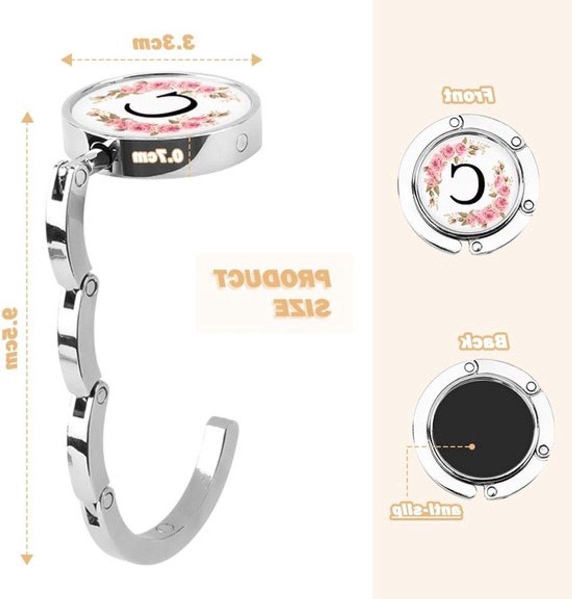 Persoonlijke Tafel Tas Haken A-Z met Bloem Motief, Vouwbare Tas Hanger voor Vrouwen, Ideaal voor Restaurants en Cafés