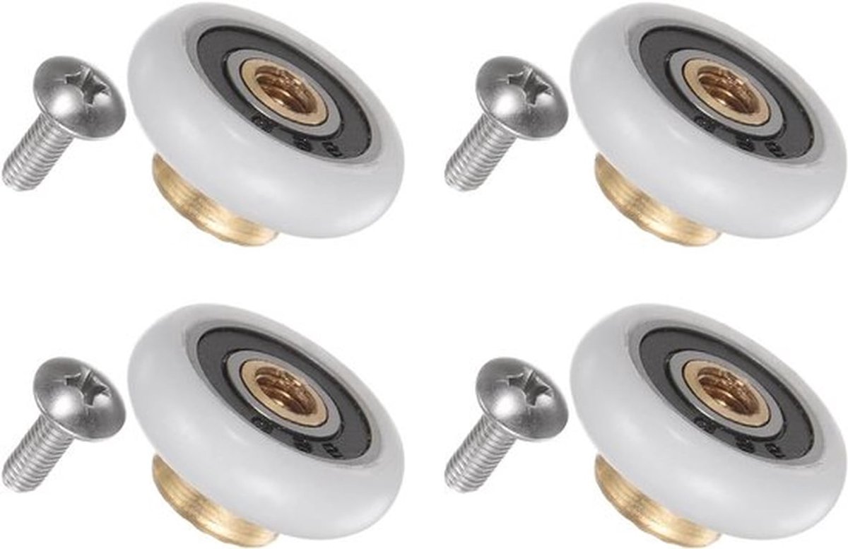 Showerdeur Rollerwielen 20mm Diameter voor Glazen Badkamerdeuren - Vervangende Onderdelen voor Schuifdeuren (Set van 4 Stuks)