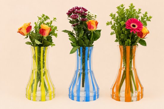BOECKET Opvouwbare Vaas Set van 3 – Design Vazen Oranje, Blauw & Geel Decoratie