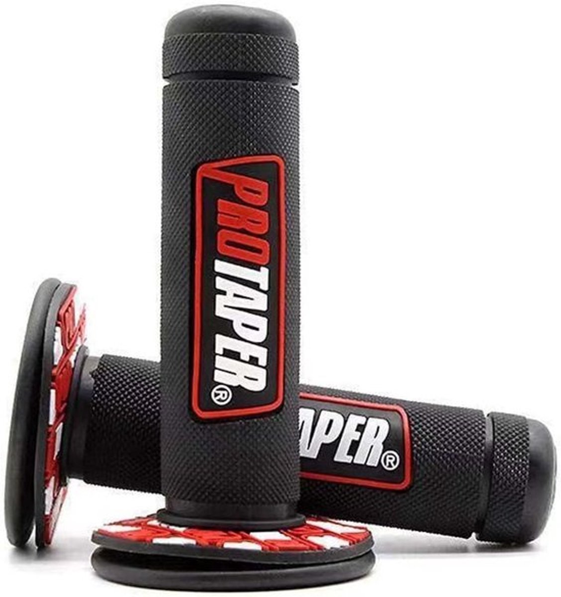 Zwarte en rode motorhandvaten 22/24mm met rubberen trillingsdempers voor dirtbike en pitbike