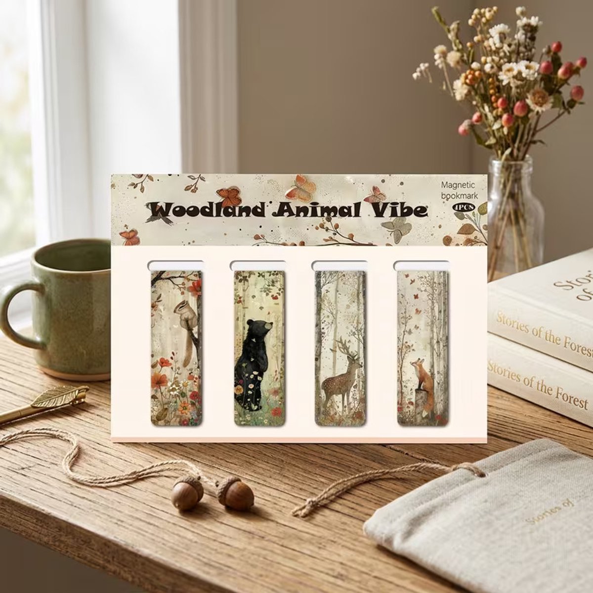 Viwado® Magnetische Boekenleggers Set van 4 – Bosdieren – Dieren Bladwijzers – Aquarel Natuurdesign – Boekenlegger voor Boekenliefhebbers