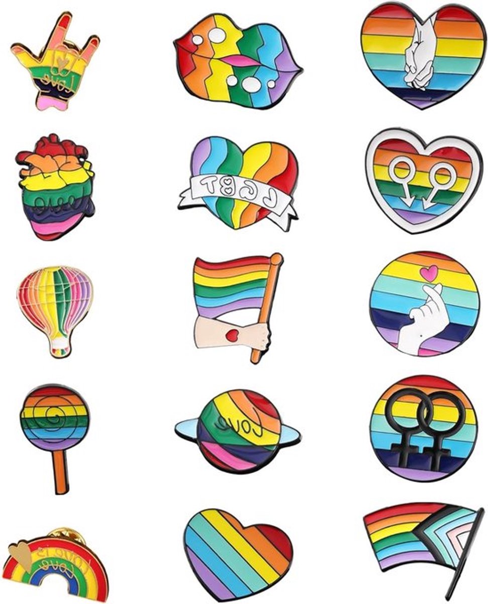 15 Stuks Regenboog Pins - Enamel Broches en Badges voor Pride Accessoires, Kleding en Sjaals - LGBT Trots