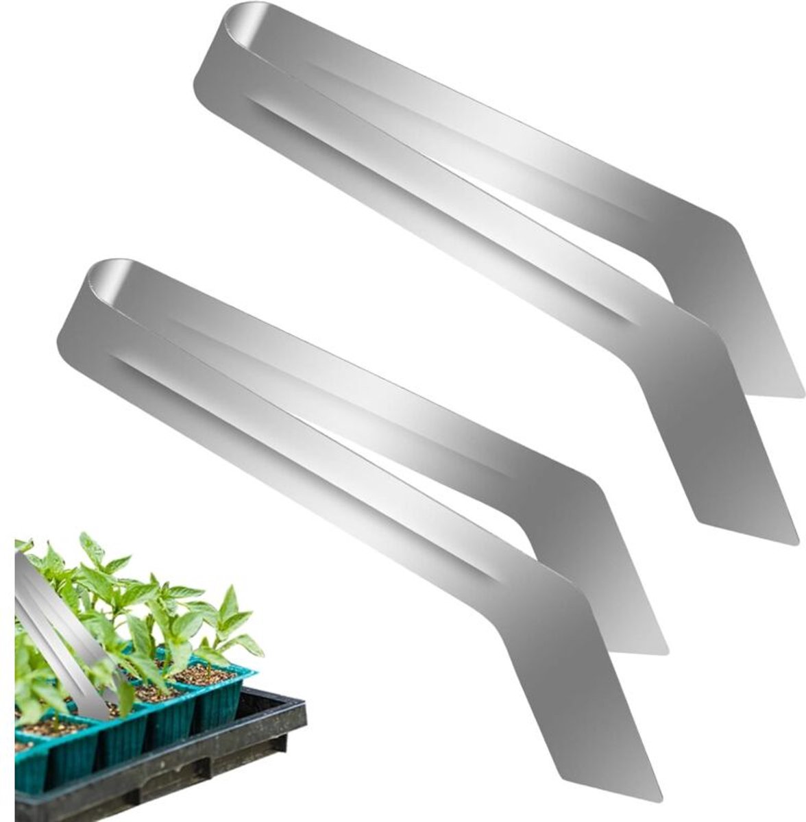 Plantklemmen geschikt voor het verplanten van zaailingen, roestvrijstalen plantklemmen, verminderen wortelschade, 2 stuks