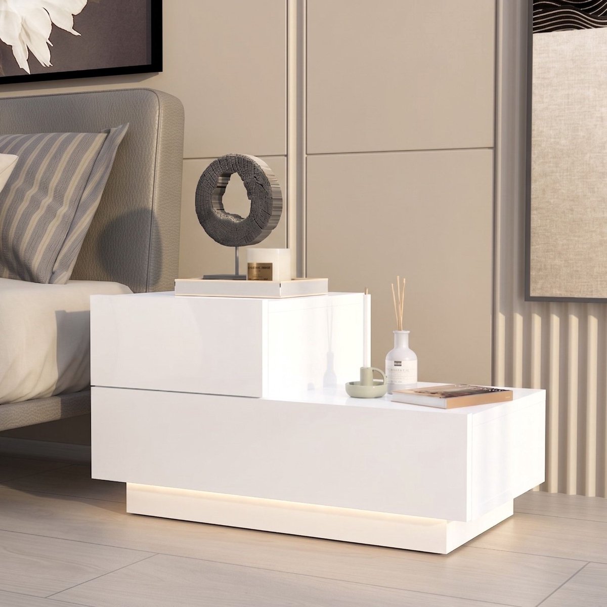 Skye Decor , Nachtkastje, Kayra - White, Gemelamineerde spaanplaat, Wit, 70 x 38,3 x 35 cm