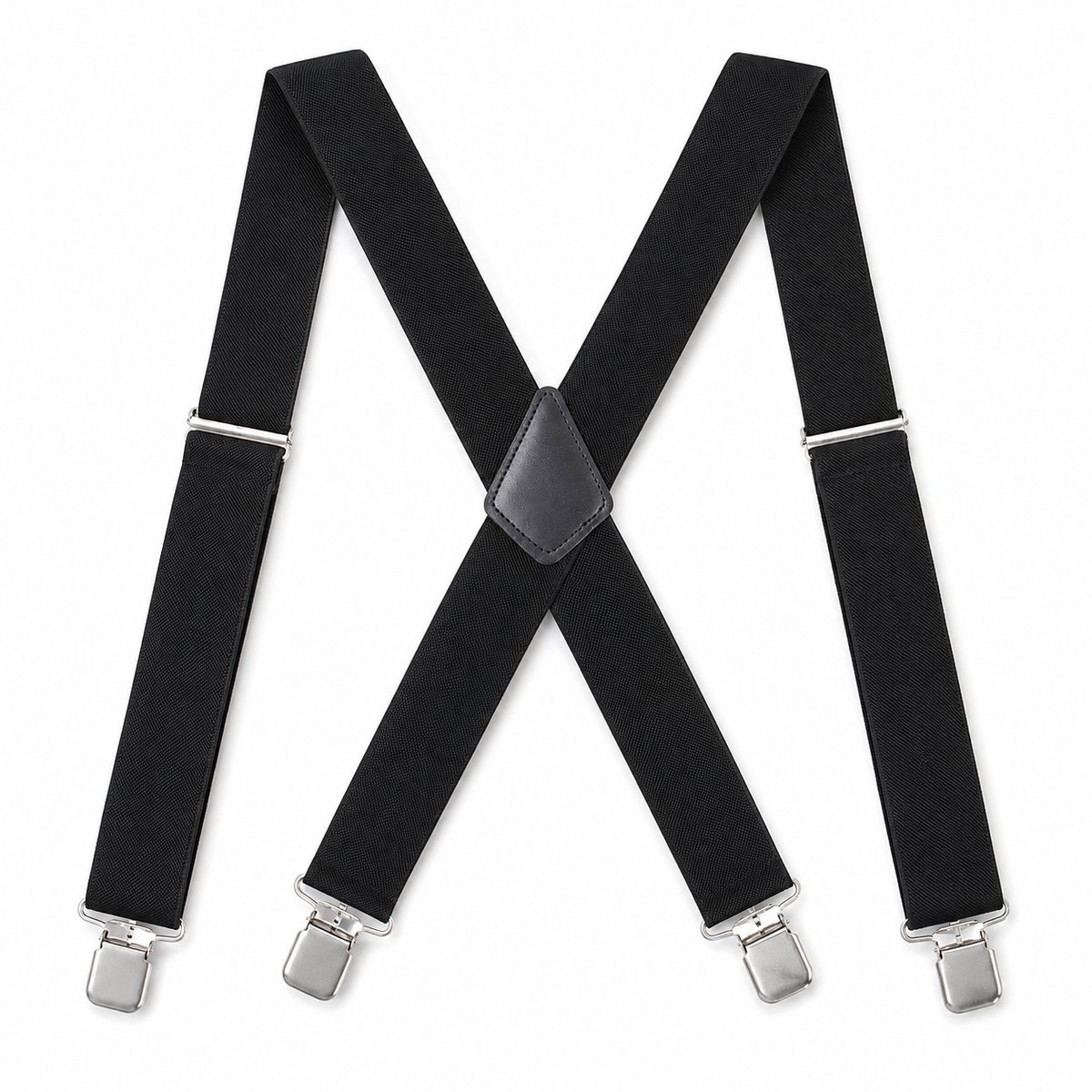 Bretels Heren Volwassenen - Bretels met 4 Brede Clips - Zwart