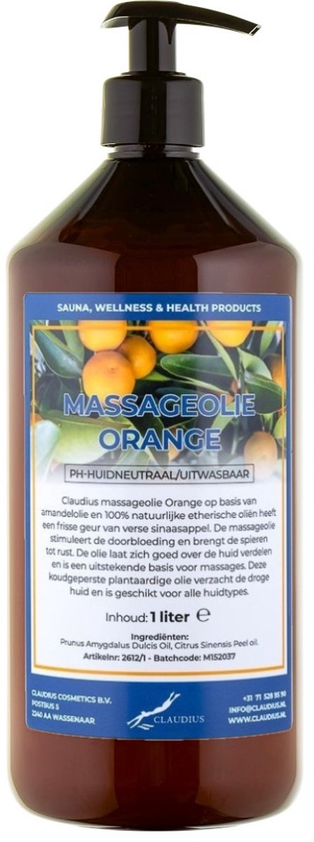 Massageolie Orange 1 liter met gratis pomp - 100% natuurlijk - biologisch en koud geperst