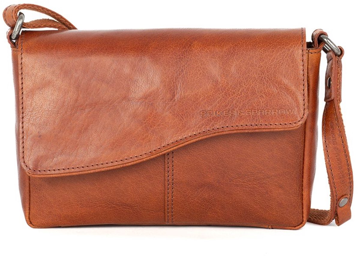 Leren Crossbodytas met klep - Robine - Brandy Cognac