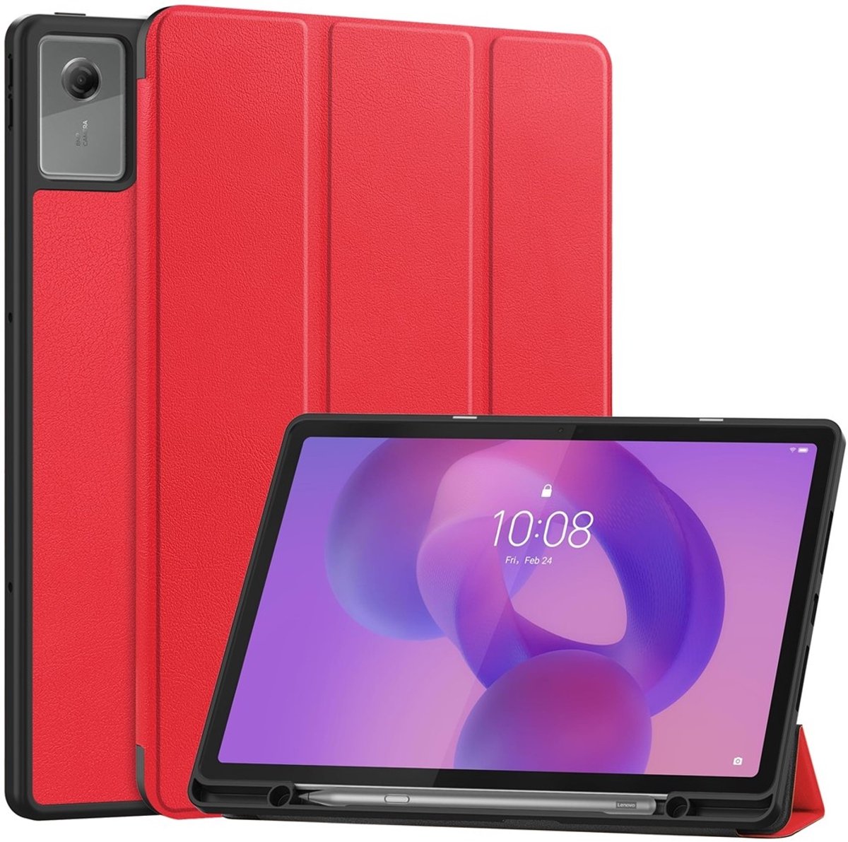 Coverup Tablethoes geschikt voor Lenovo Idea Tab Plus Hoesje - Tri-Fold Book Case met Wake/Sleep en Stylus-houder - Rood