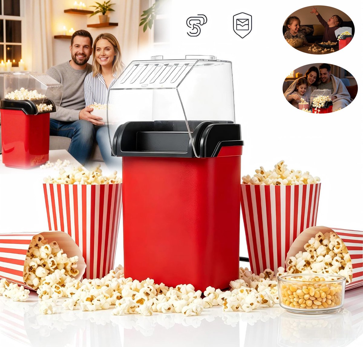 Elektrische Popcornmachines, Olievrije, Gezonde Popcorn Machine, Hete Lucht, Snel En Eenvoudig Zelfgemaakte Snacks Maken Met Één Druk Op De Knop.