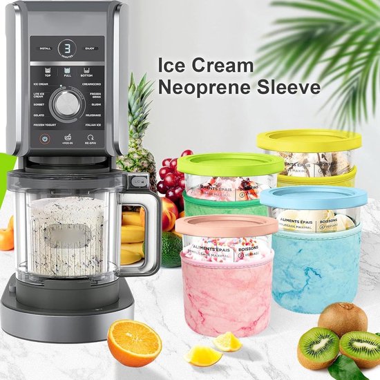 Geschikt voor de Ninja Creami Deluxe ijsmachine: neopreen glazen hoes, 4 herbruikbare geïsoleerde glazen dozen, compatibel met de Creami Deluxe NC501 serie ijsmachines. — afbeelding 2