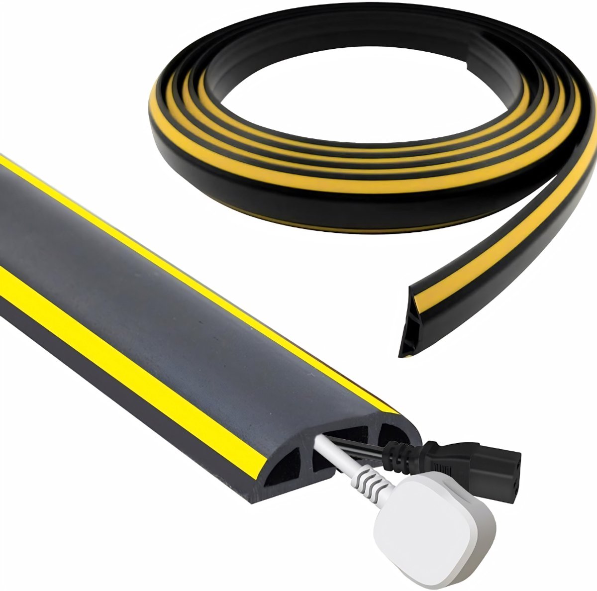 KIRA® Kabelmat - Kabelmat Laadkabel - Kabelbrug - Laadkabel Mat - Zwart/Geel - 400cm x 4cm x 1cm