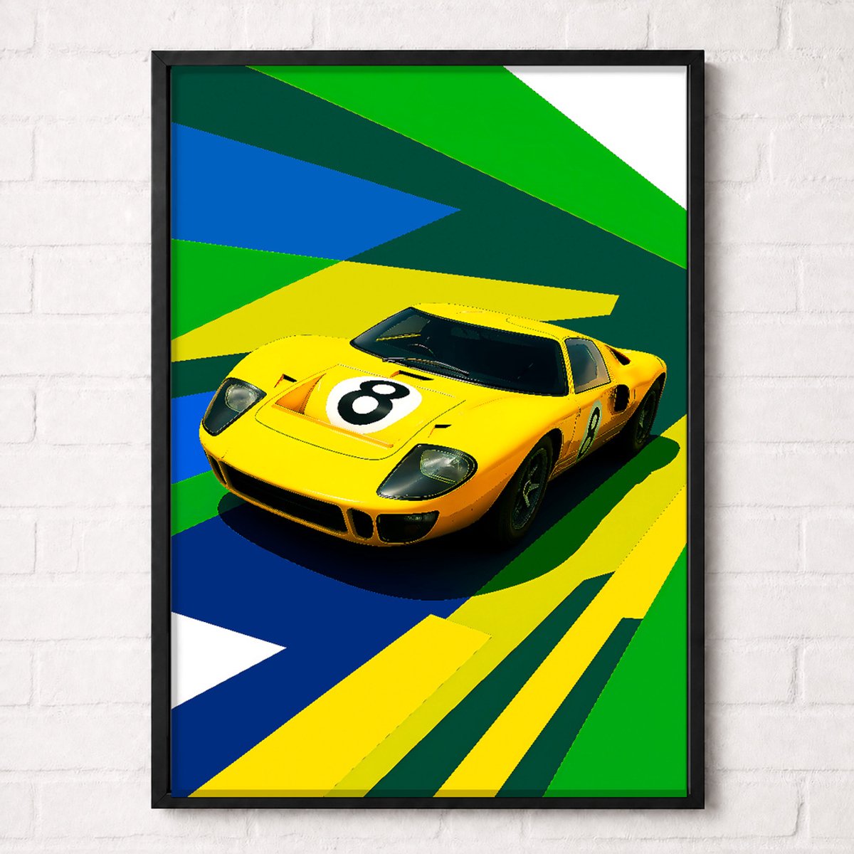 Raceauto Poster - Gele Klassieke Raceauto Nummer 8 - Classic Racing Collection - Posters voor Autoliefhebbers - A1+ 61 x 91,5 cm