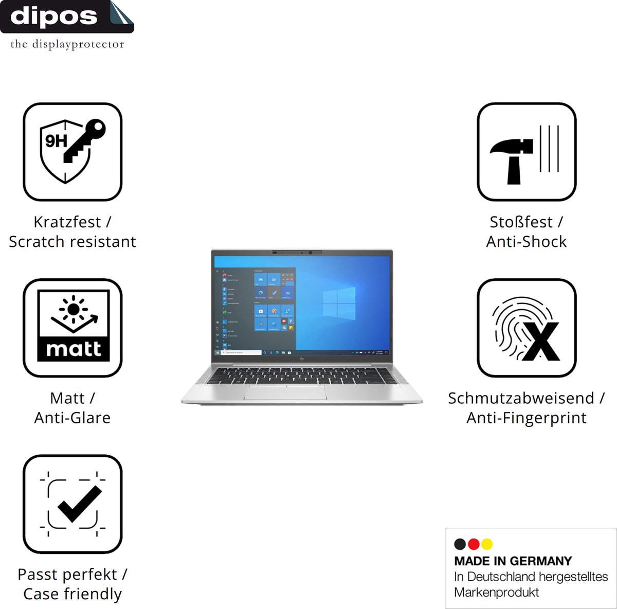 dipos – 2x Matte Pantserfolie geschikt voor HP EliteBook 840 G8 14 Zoll | 9H Screenprotector