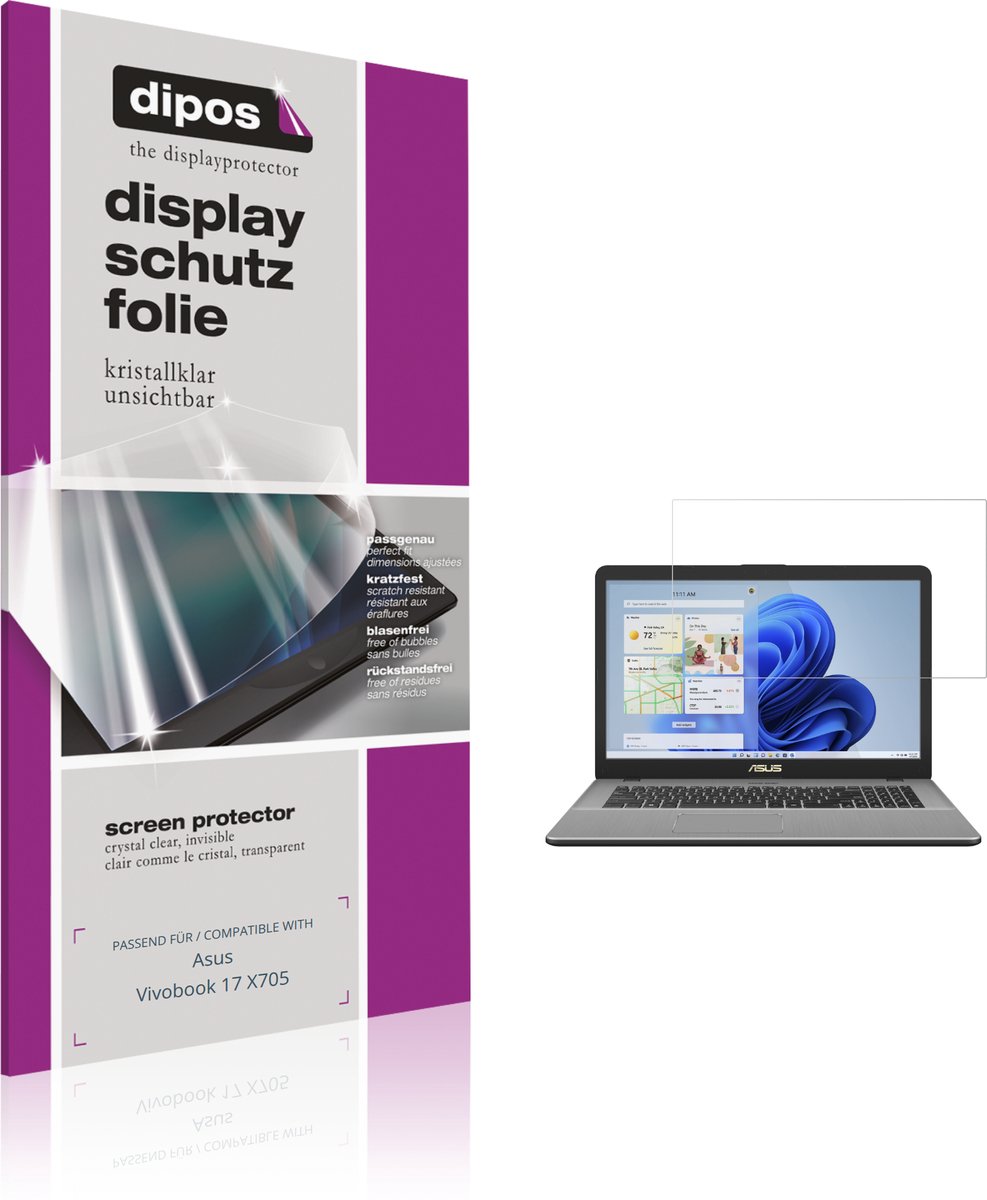 dipos – 2x Beschermfolie geschikt voor Asus Vivobook 17 X705 | Krasbestendige & heldere Screenprotector Ultra-Thin