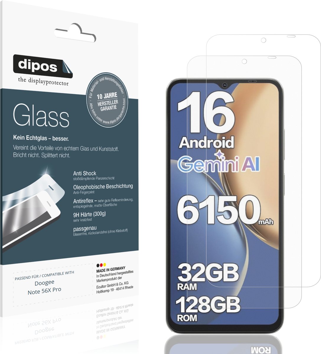 dipos – 2x Matte Pantserfolie geschikt voor Doogee Note 56X Pro | 9H Screenprotector