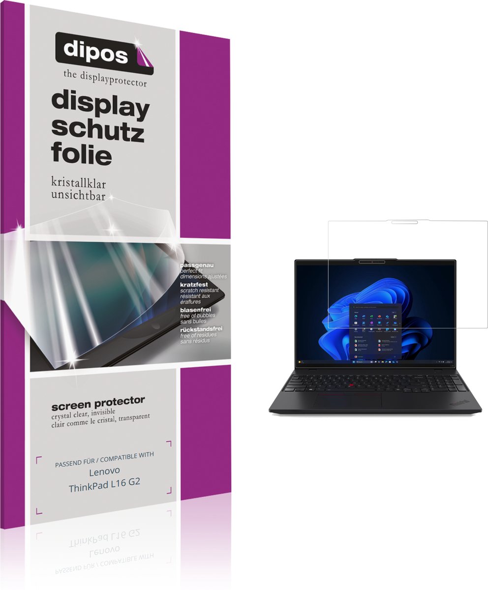 dipos – 2x Beschermfolie geschikt voor Lenovo ThinkPad L16 G2 | Krasbestendige & heldere Screenprotector Ultra-Thin