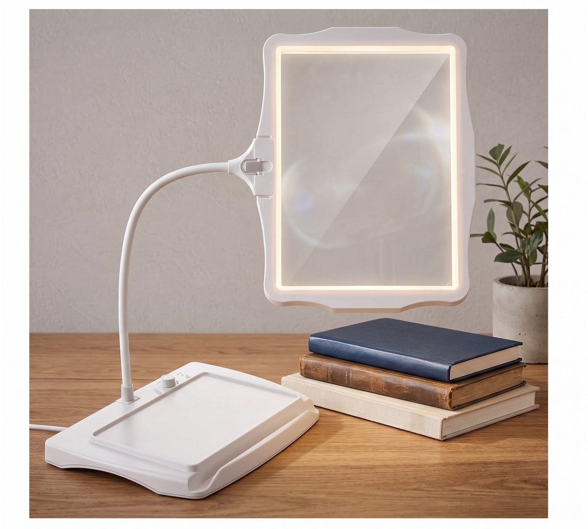 Leesloep met Verlichting en Standaard - 10x Vergroting - Oplaadbaar - 50 LED Dimbaar - Loeplamp met Flexibele Zwanenhals - Handsfree Vergrootglas voor Senioren, Lezen, Handwerken & Hobby - Wit
