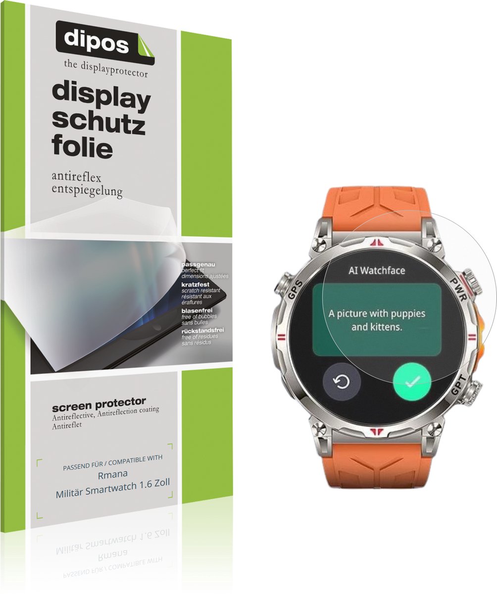 dipos – 6x Matte Beschermfolie geschikt voor Rmana Militär Smartwatch 1.6 Zoll | Krasbestendige & antireflecterende Screenprotector Ultra-Thin