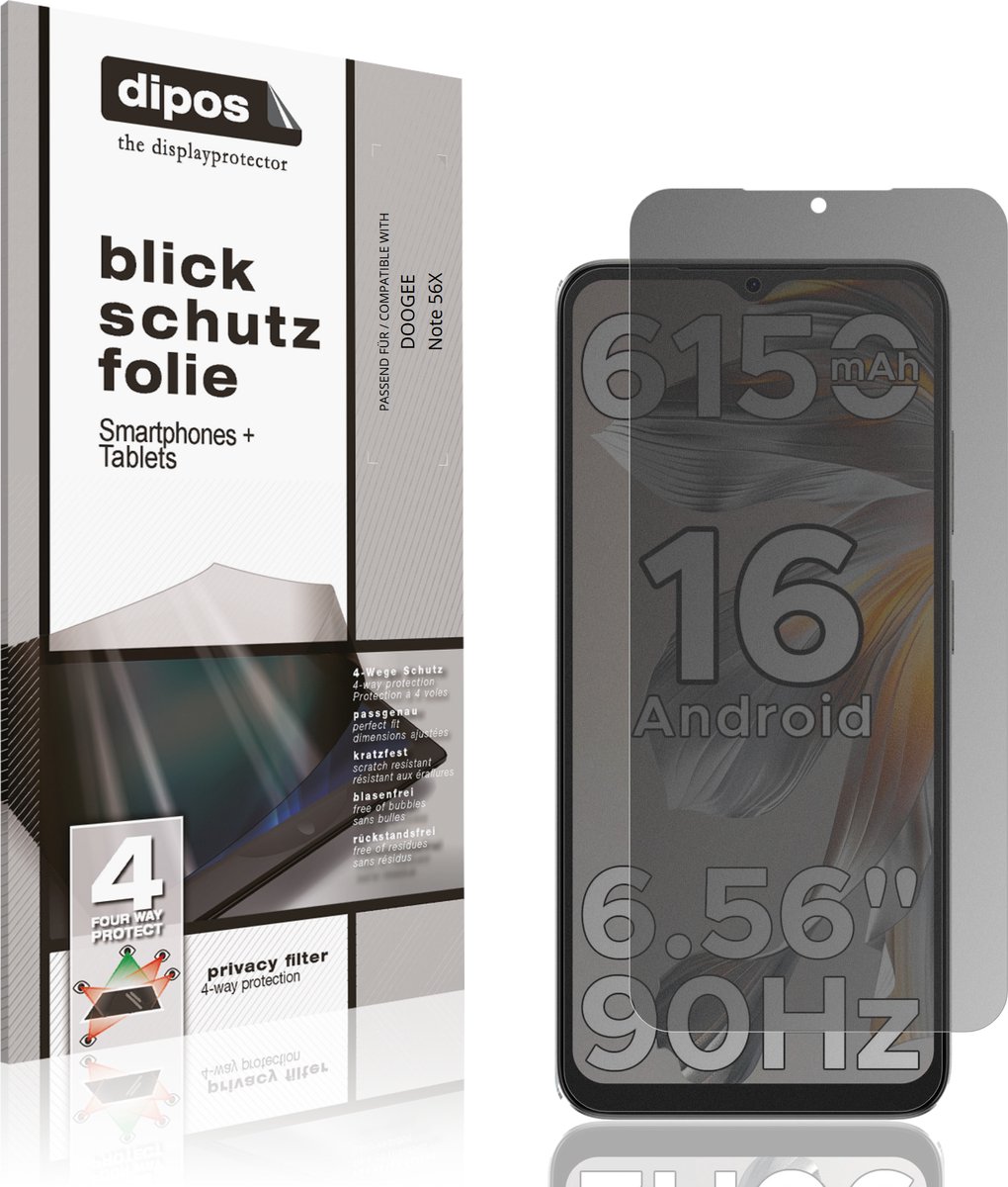 dipos – Matte Privacy Screenprotector geschikt voor DOOGEE Note 56X | Anti-Spy Beschermfolie