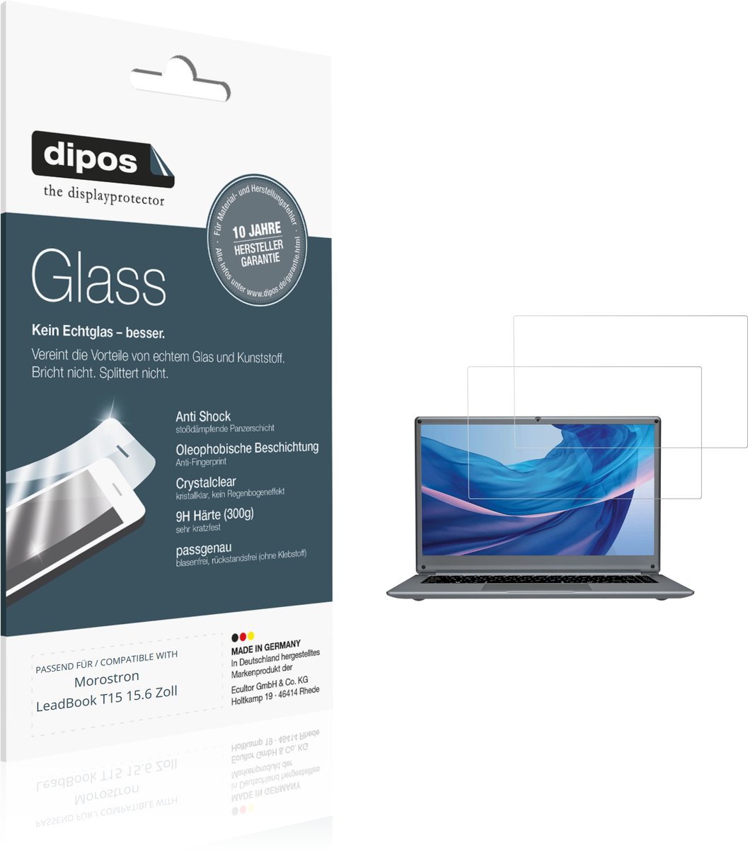 dipos – 2x Pantserfolie geschikt voor Morostron LeadBook T15 15.6 Zoll | 9H Screenprotector