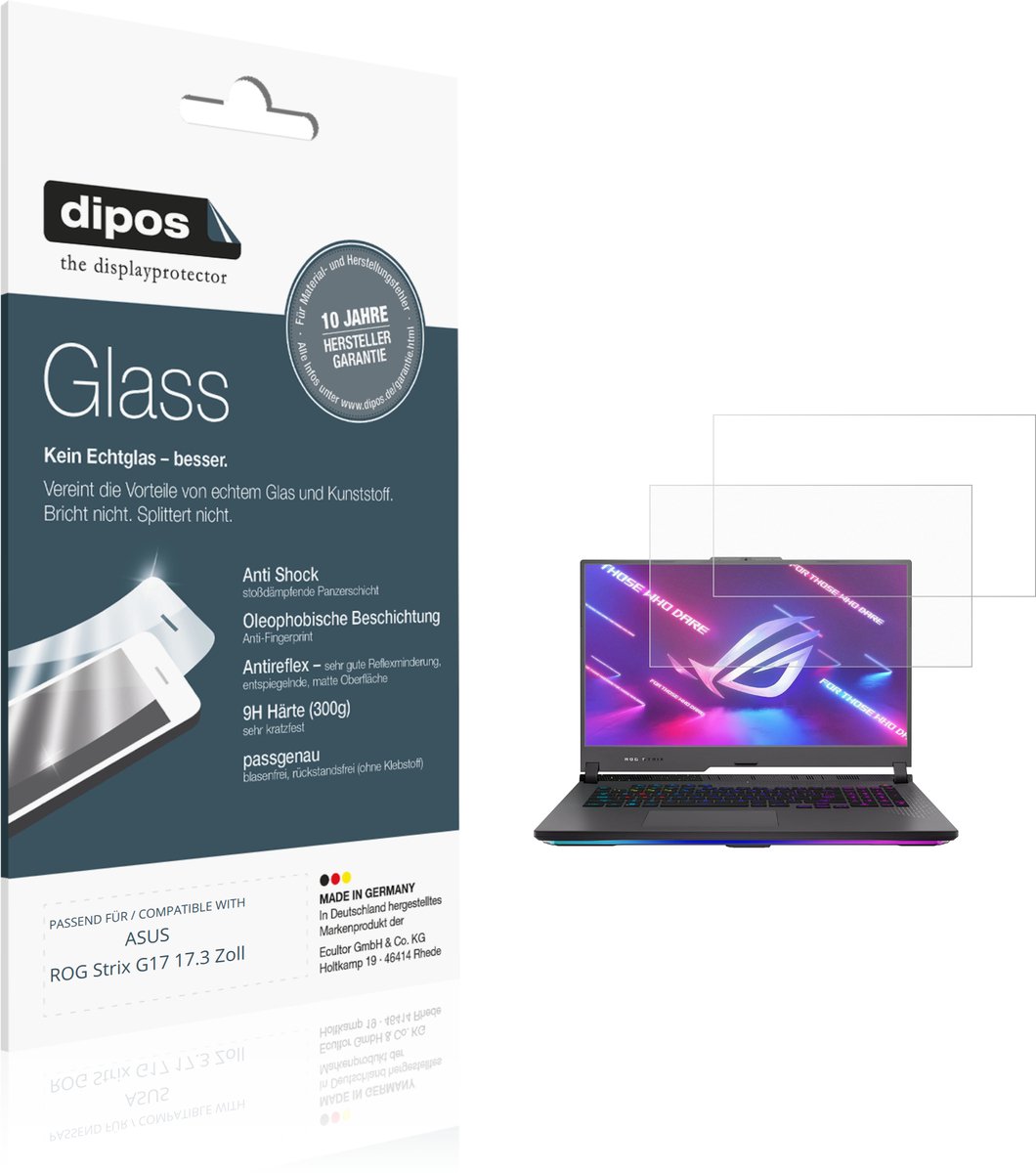 dipos – 2x Matte Pantserfolie geschikt voor ASUS ROG Strix G17 17.3 Zoll | 9H Screenprotector
