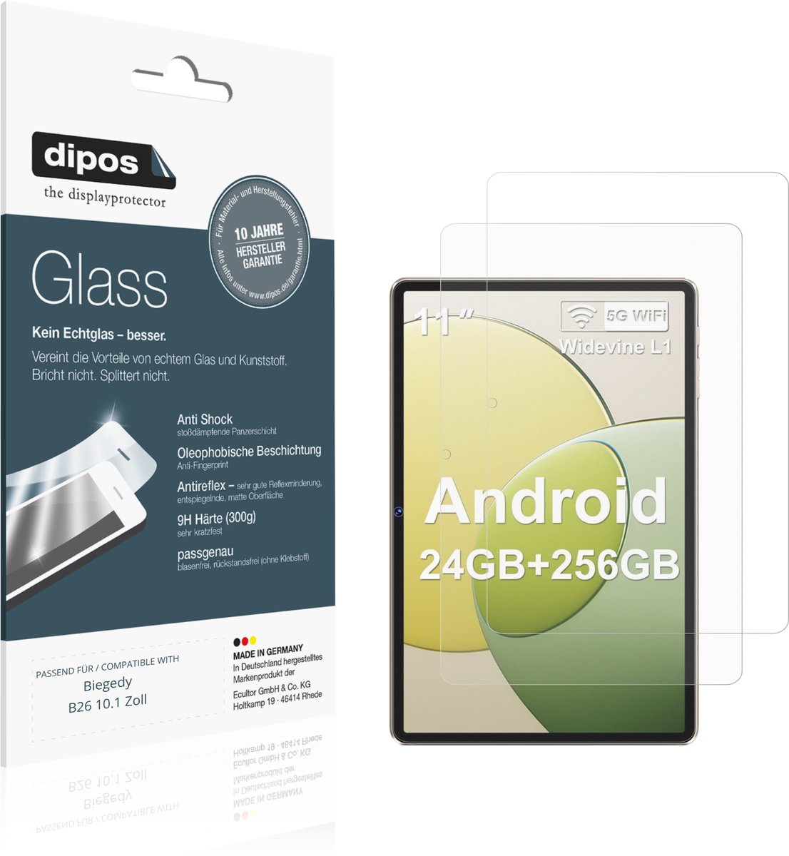 dipos – 2x Matte Pantserfolie geschikt voor Biegedy B26 10.1 Zoll | 9H Screenprotector