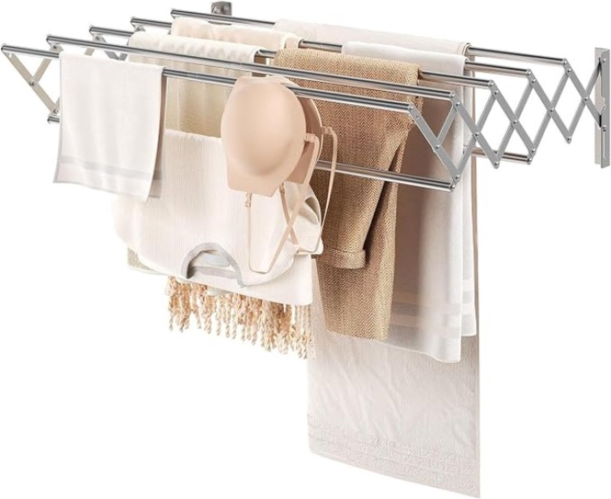 Opvouwbaar wandwasrek met intrekbare kleerhanger en handdoekhouder