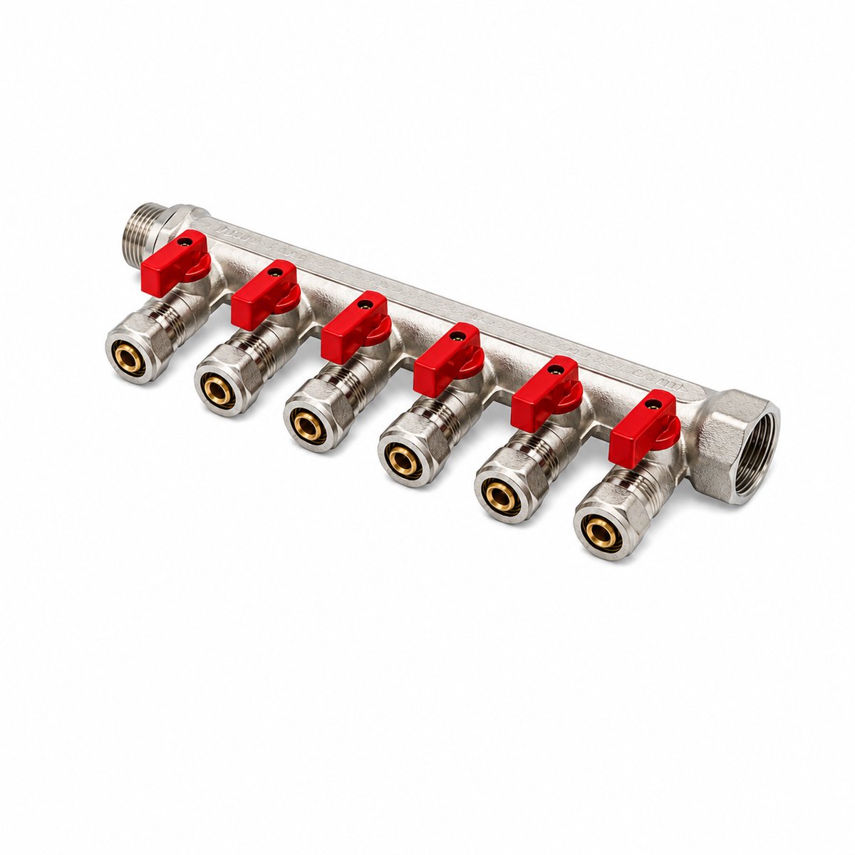 Badovo CV Verdeler 6 Groeps – 16 mm – Rood – Met Bolkraan – Vernikkeld Messing