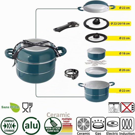 Brunner Carezza - Camping Pannenset - Ø22 cm - 7+1 Delig - Stapelbaar - Vacublock - Aluminium - Campingkookset - PFOA Vrij van Brunner — afbeelding 5